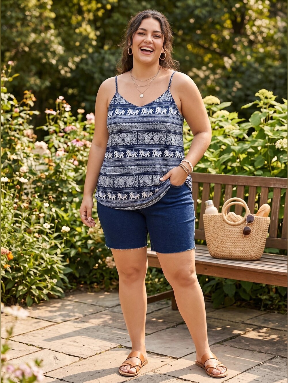 🆕️ BloomChic Elephant Paisley Boho Cami Top NWT New Navy Blue Plus Size 18